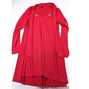 Ariella Burgundy Long Sleeve Grommet V-Neck Tunic Scarf Top High Low Hem